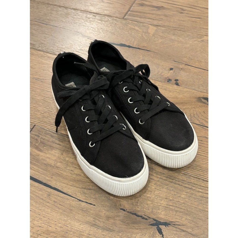 Steve Madden EMMI Womens Black Canvas Lace Up Platform Sneakers Shoes Size 9M